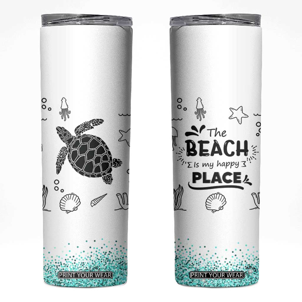 Beach Skinny Tumbler Ocean Animals The Beach Is My Happy Place Summer Holiday Gift TB10 White Print Your Wear