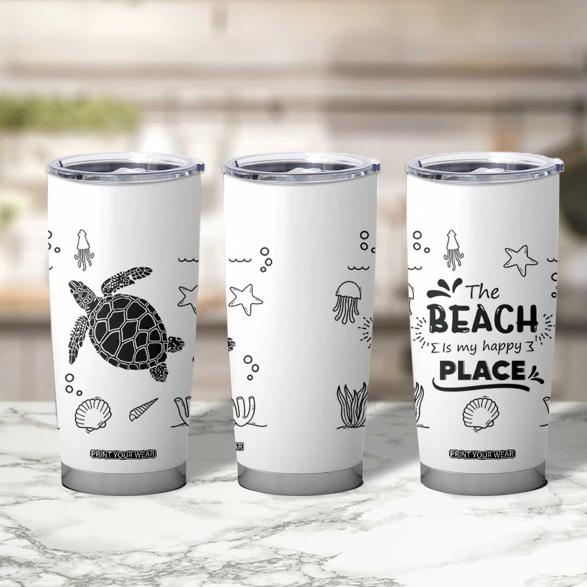 Beach Tumbler Cup Ocean Animals The Beach Is My Happy Place Summer Holiday Gift TB10 Print Your Wear