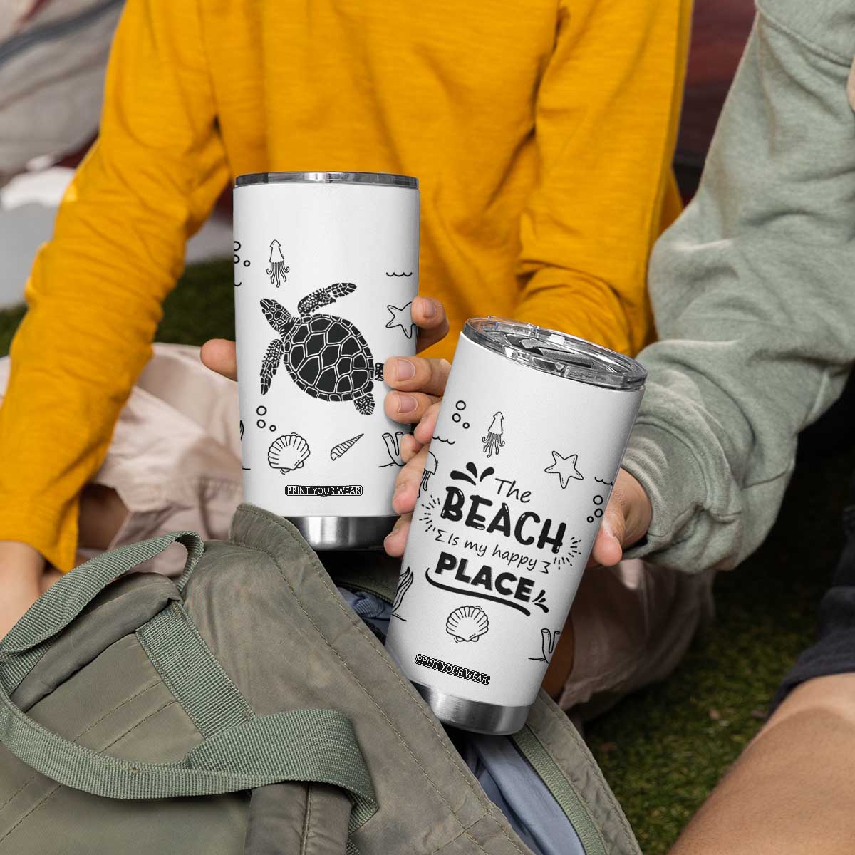 Beach Tumbler Cup Ocean Animals The Beach Is My Happy Place Summer Holiday Gift TB10 Print Your Wear