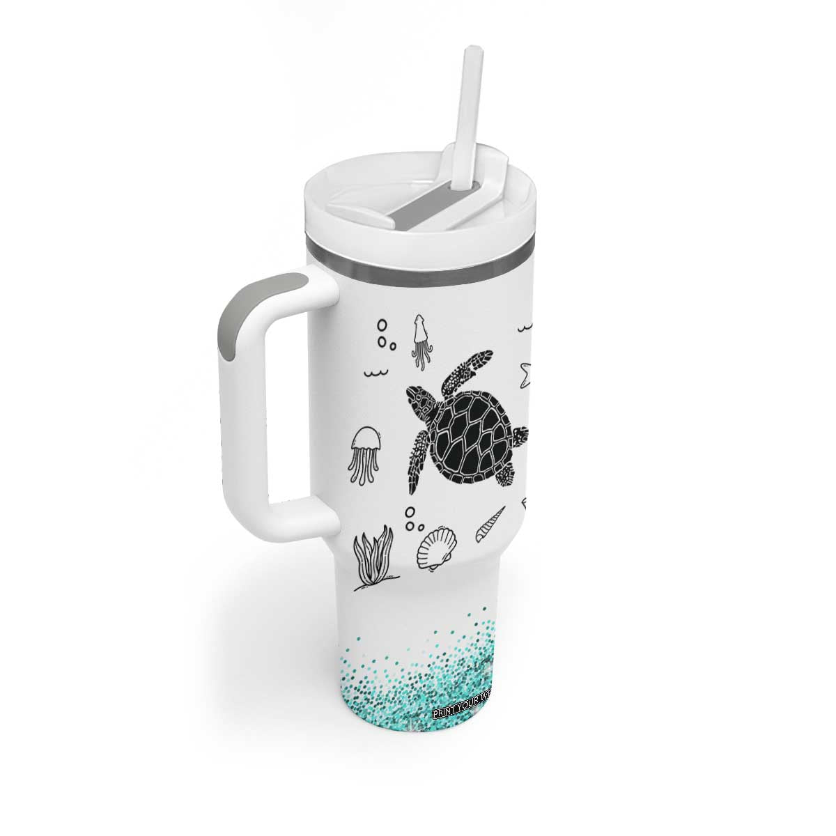 Beach Tumbler With Handle Ocean Animals The Beach Is My Happy Place Summer Holiday Gift TB10 Print Your Wear