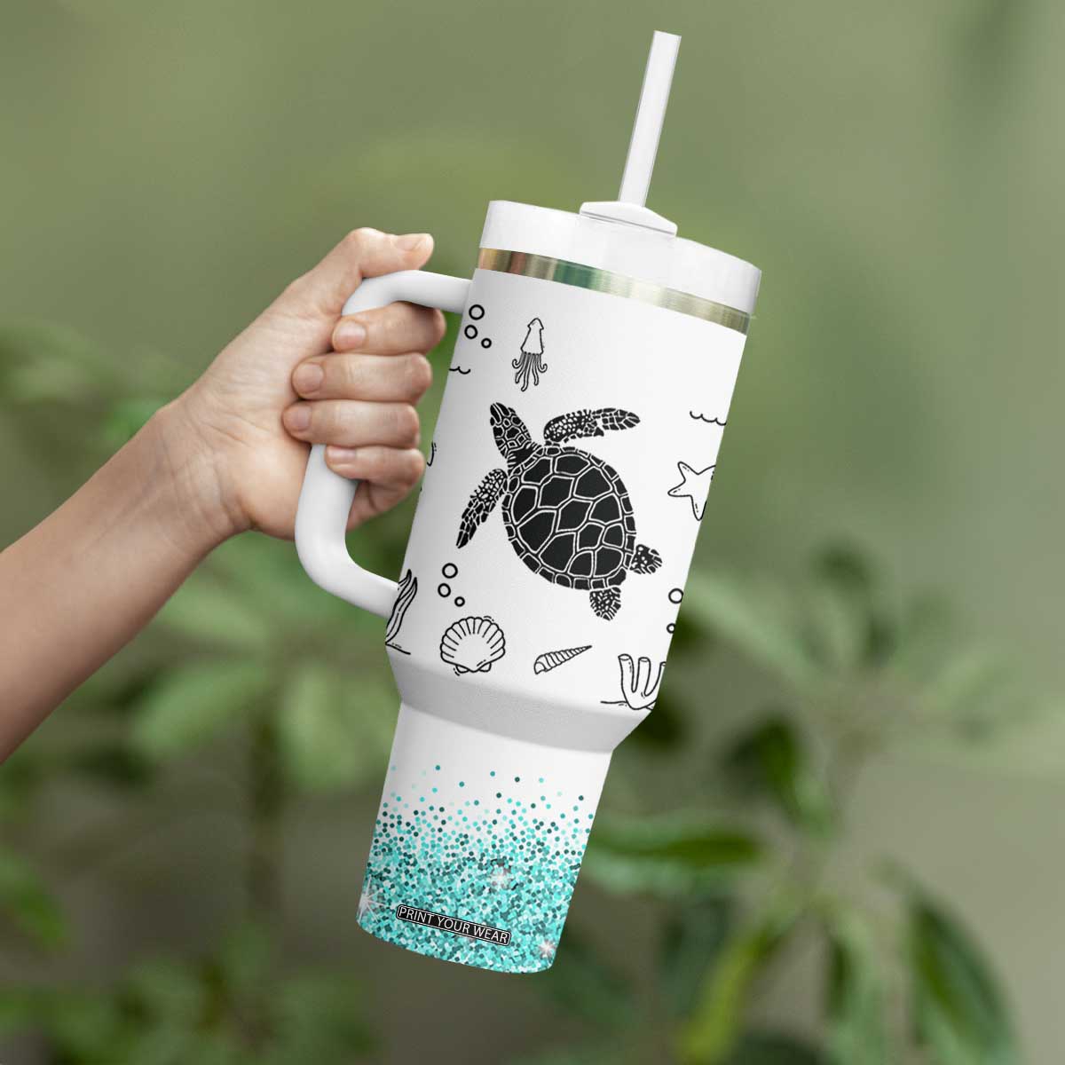 Beach Tumbler With Handle Ocean Animals The Beach Is My Happy Place Summer Holiday Gift TB10 Print Your Wear