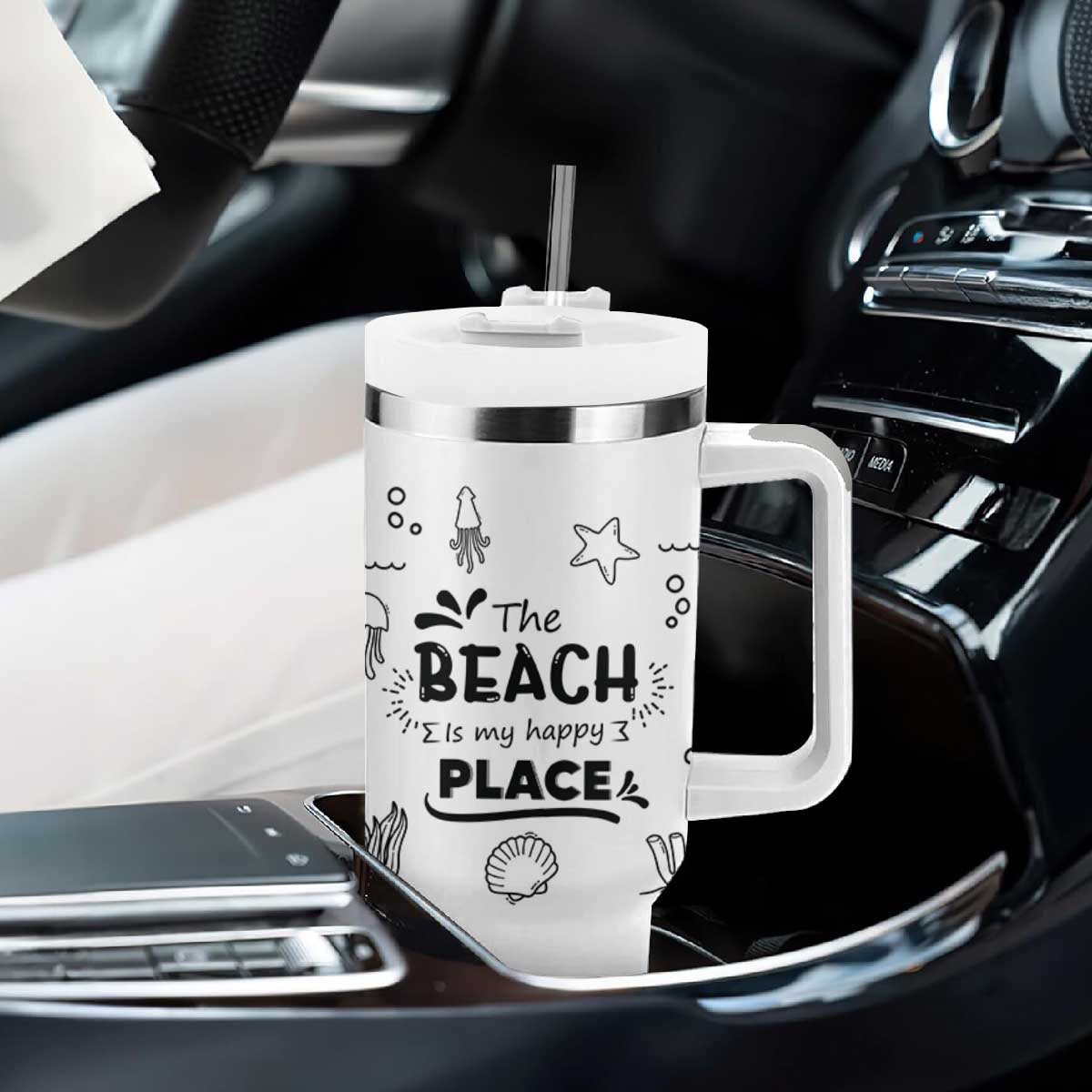 Beach Tumbler With Handle Ocean Animals The Beach Is My Happy Place Summer Holiday Gift TB10 Print Your Wear