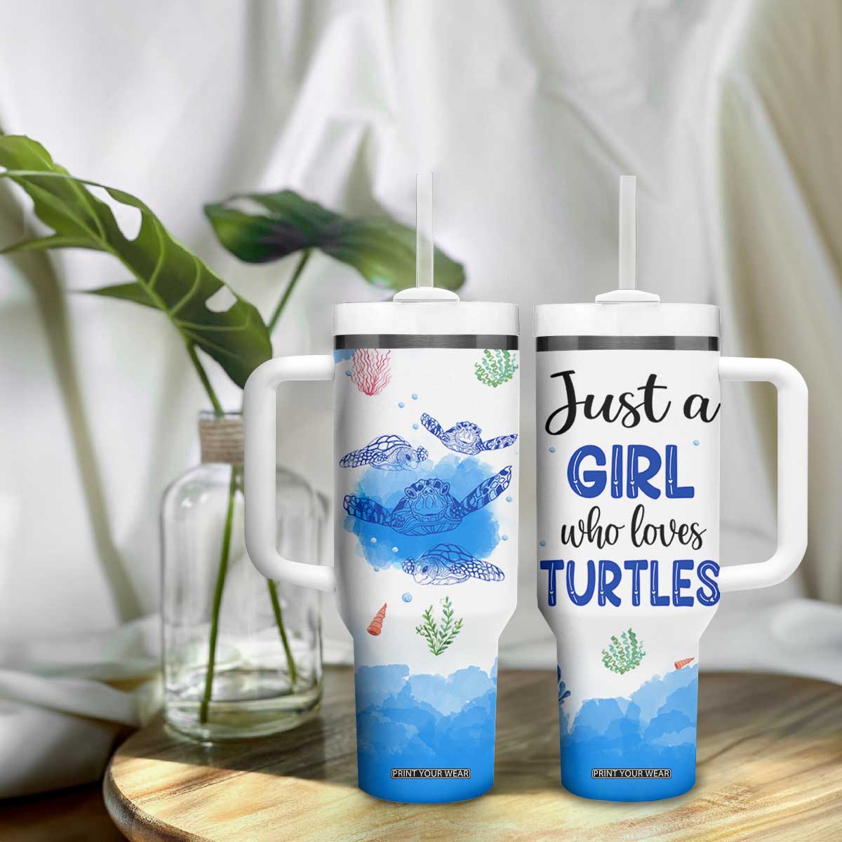Gifts For Sea Turtle Lovers Tumbler With Handle Cute Animal Lover Gifts For Women Girl TB10 Print Your Wear