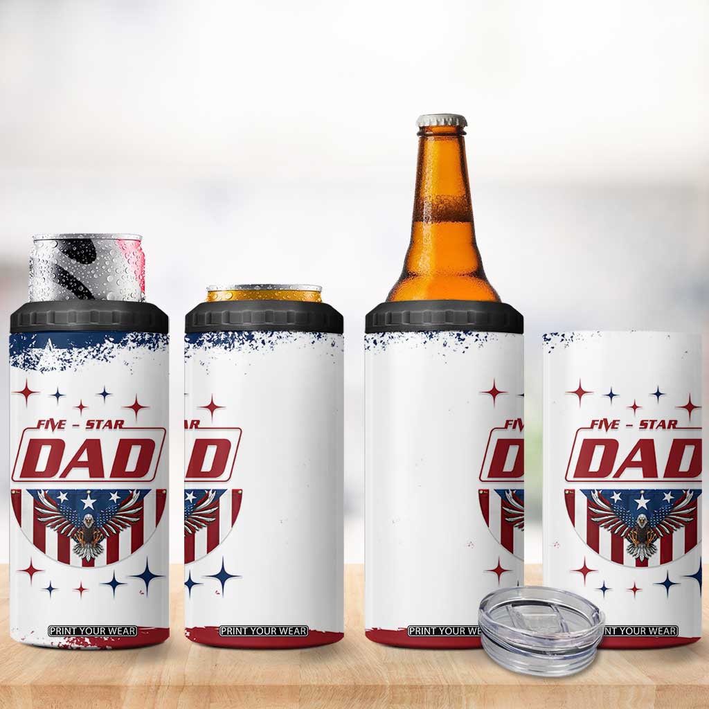 Dad Gifts From Kids 4 in 1 Can Cooler Tumbler Five Star Dad Fathers Day American Flag TB10 Print Your Wear