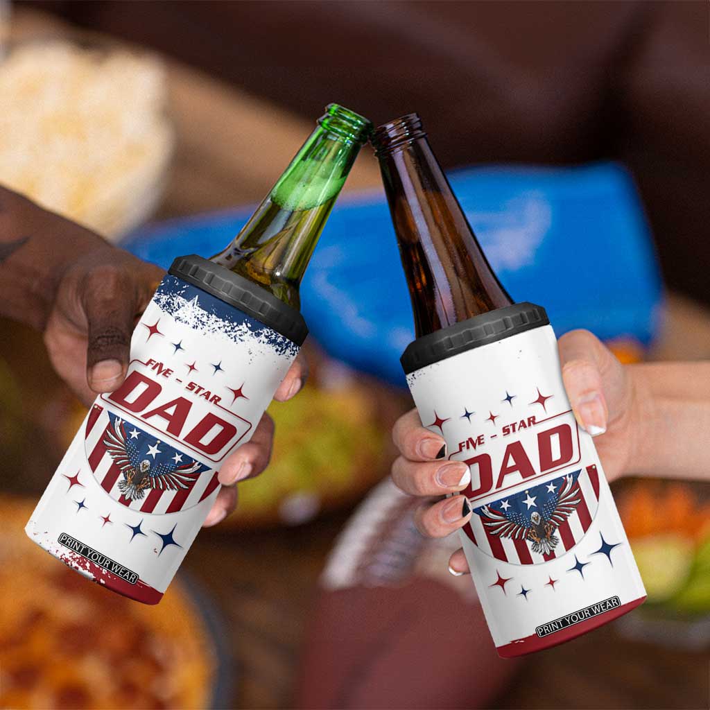Dad Gifts From Kids 4 in 1 Can Cooler Tumbler Five Star Dad Fathers Day American Flag TB10 Print Your Wear