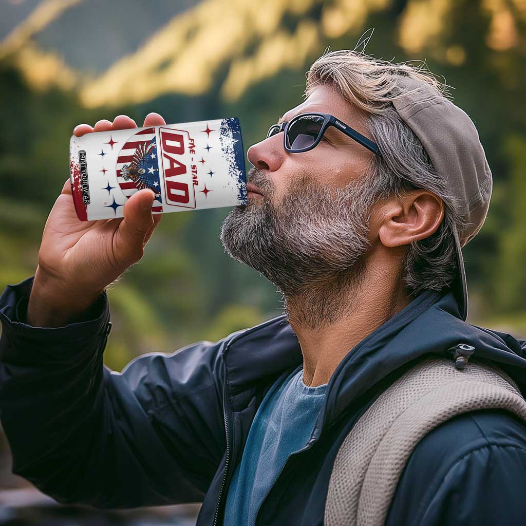 Dad Gifts From Kids 4 in 1 Can Cooler Tumbler Five Star Dad Fathers Day American Flag TB10 Print Your Wear