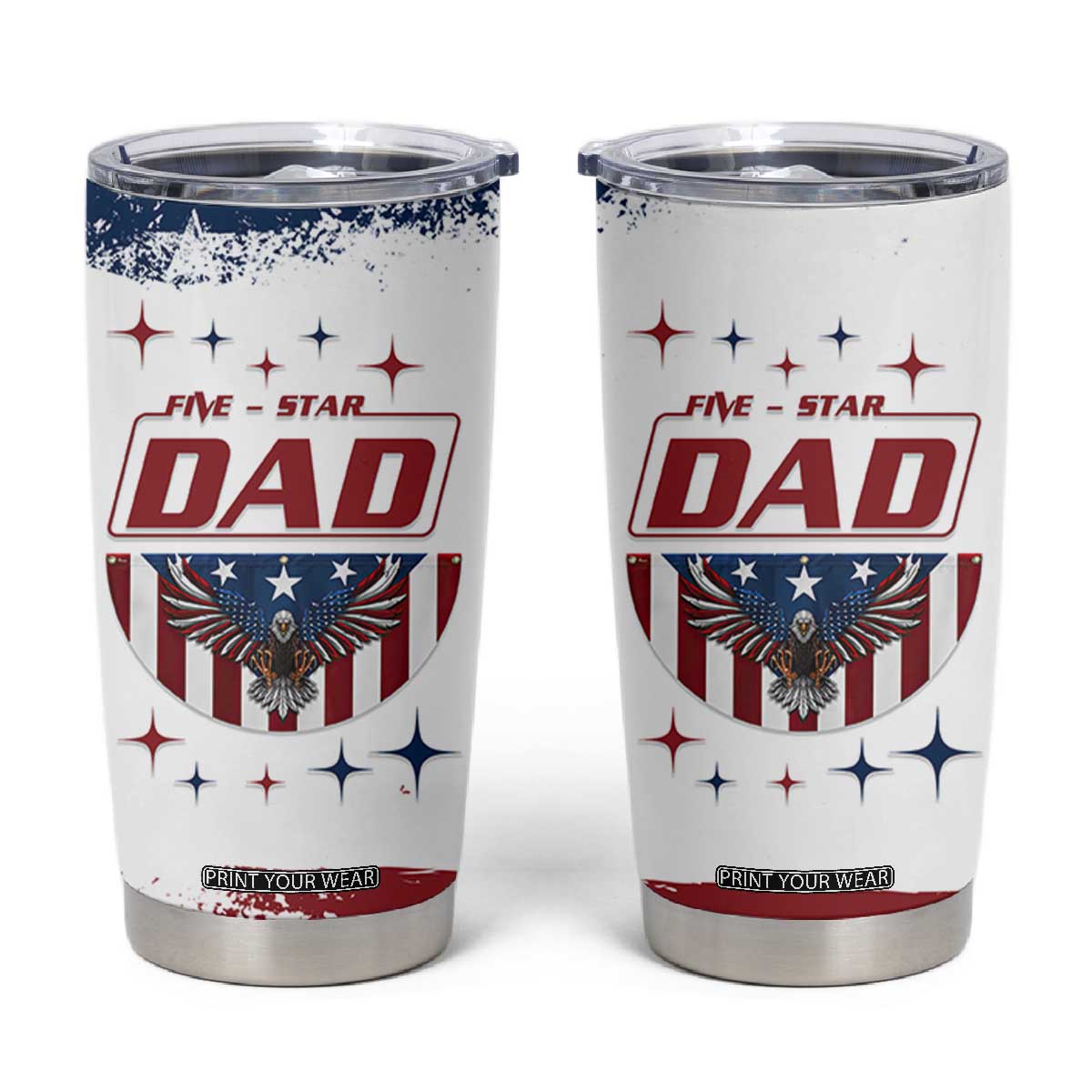 Dad Gifts From Kids Tumbler Cup Five Star Dad Fathers Day American Flag TB10 White Print Your Wear