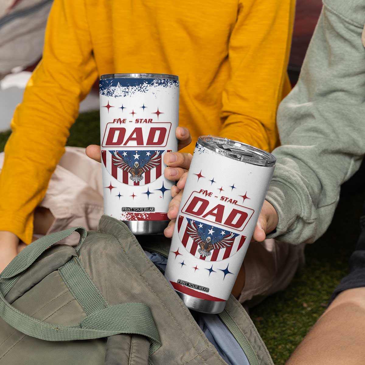 Dad Gifts From Kids Tumbler Cup Five Star Dad Fathers Day American Flag TB10 Print Your Wear