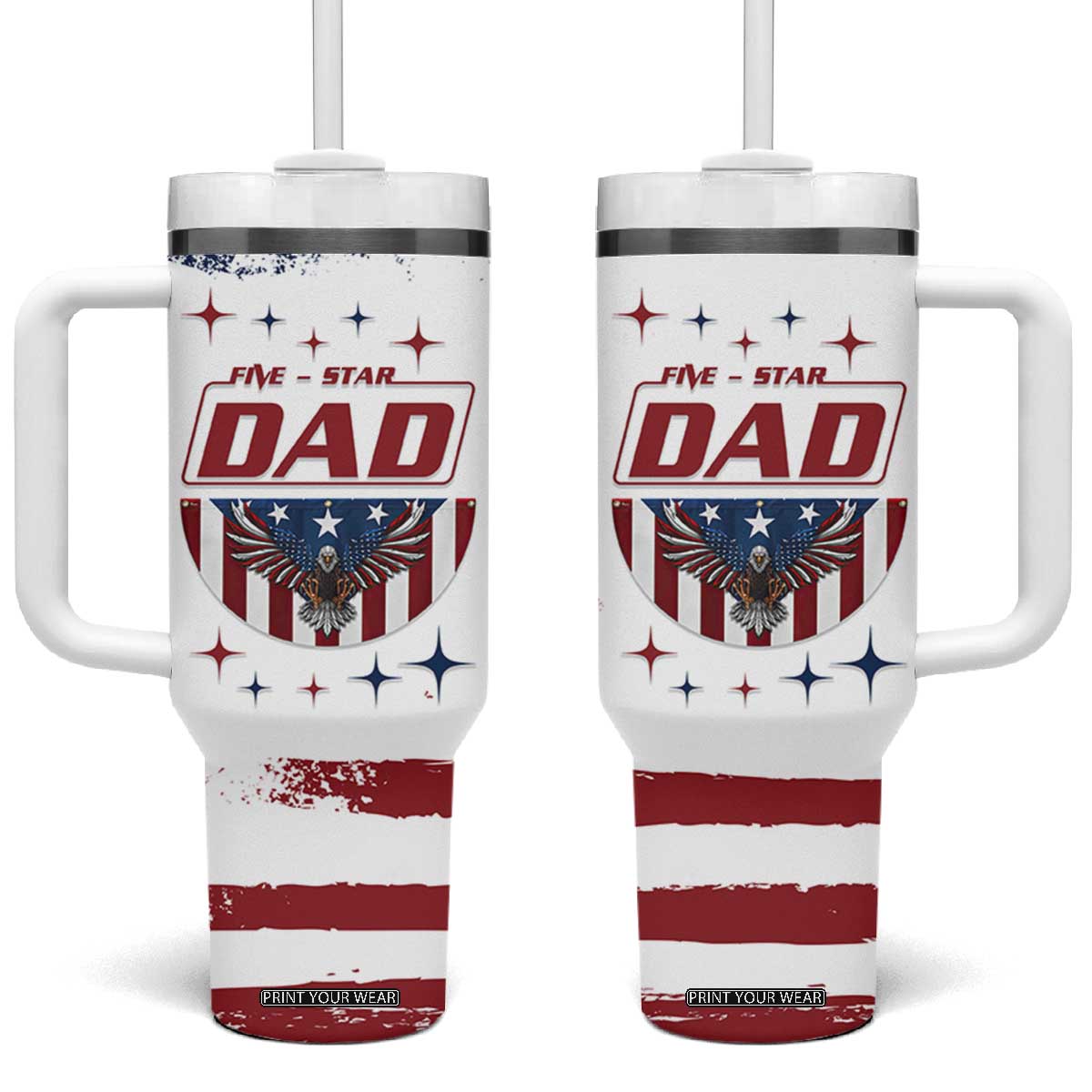 Dad Gifts From Kids Tumbler With Handle Five Star Dad Fathers Day American Flag TB10 One Size: 40 oz White Print Your Wear