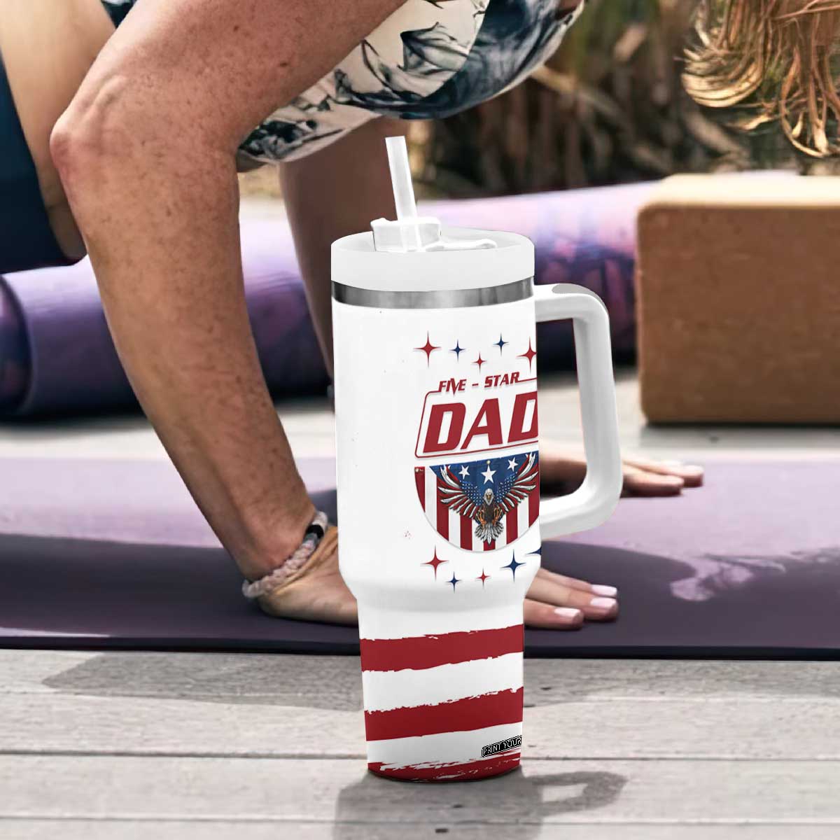 Dad Gifts From Kids Tumbler With Handle Five Star Dad Fathers Day American Flag TB10 Print Your Wear
