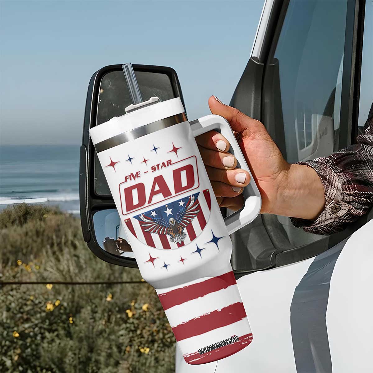 Dad Gifts From Kids Tumbler With Handle Five Star Dad Fathers Day American Flag TB10 Print Your Wear