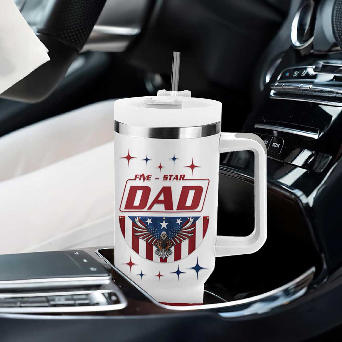 Dad Gifts From Kids Tumbler With Handle Five Star Dad Fathers Day American Flag TB10 Print Your Wear