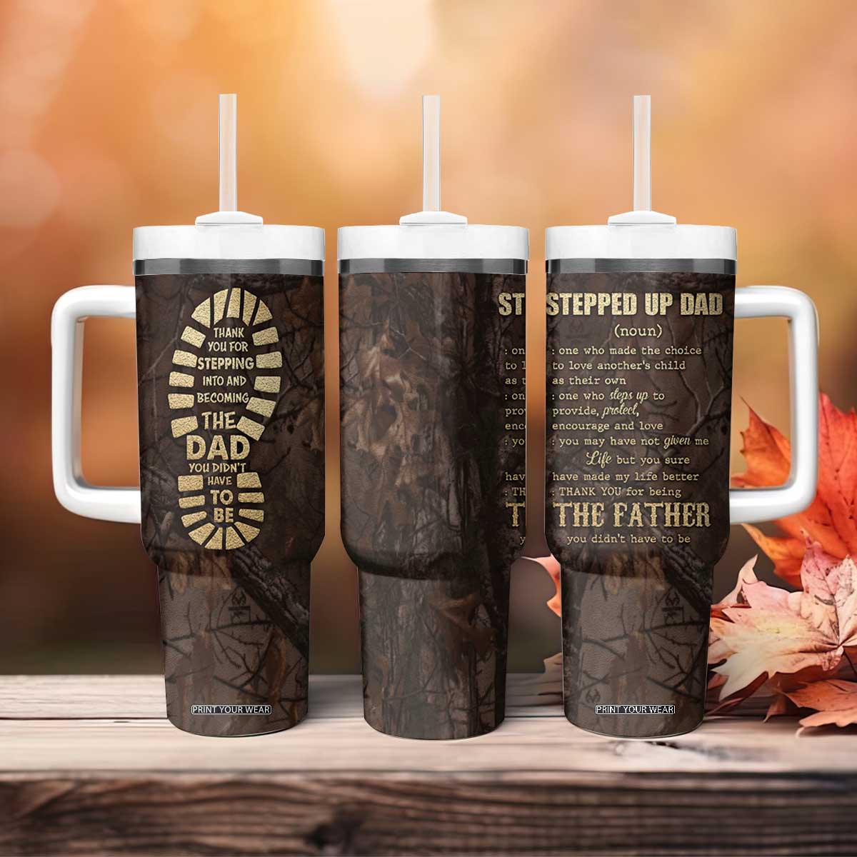Bonus Dad Gifts Tumbler With Handle Stepdad Stepped Up Dads Daddy Fathers Day Presents Camo TB10 Print Your Wear