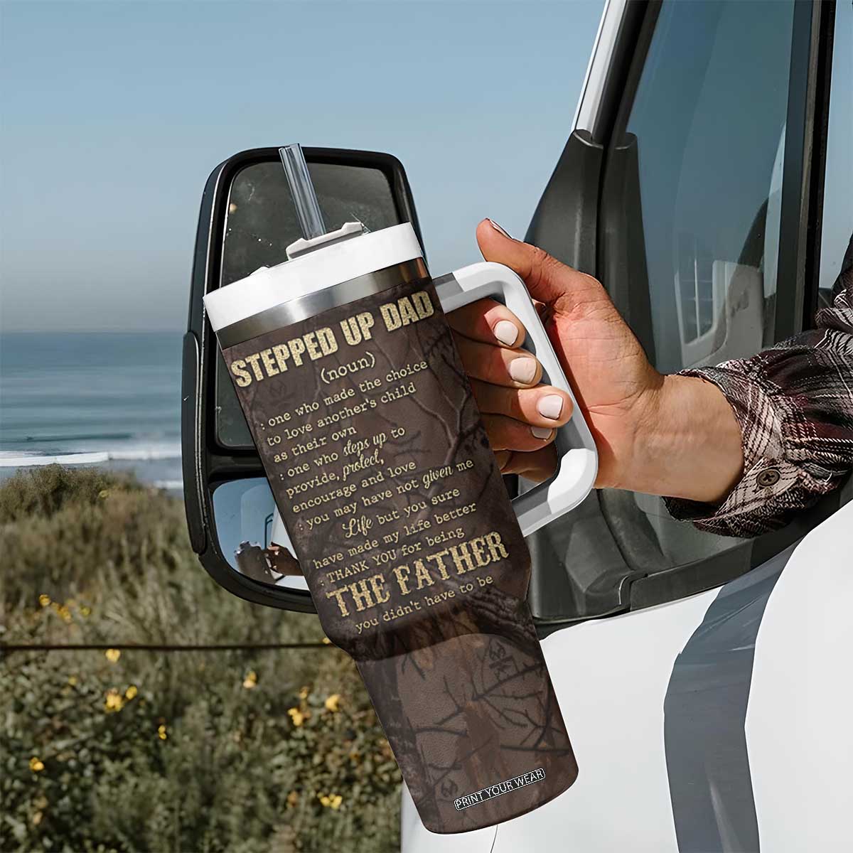 Bonus Dad Gifts Tumbler With Handle Stepdad Stepped Up Dads Daddy Fathers Day Presents Camo TB10 Print Your Wear