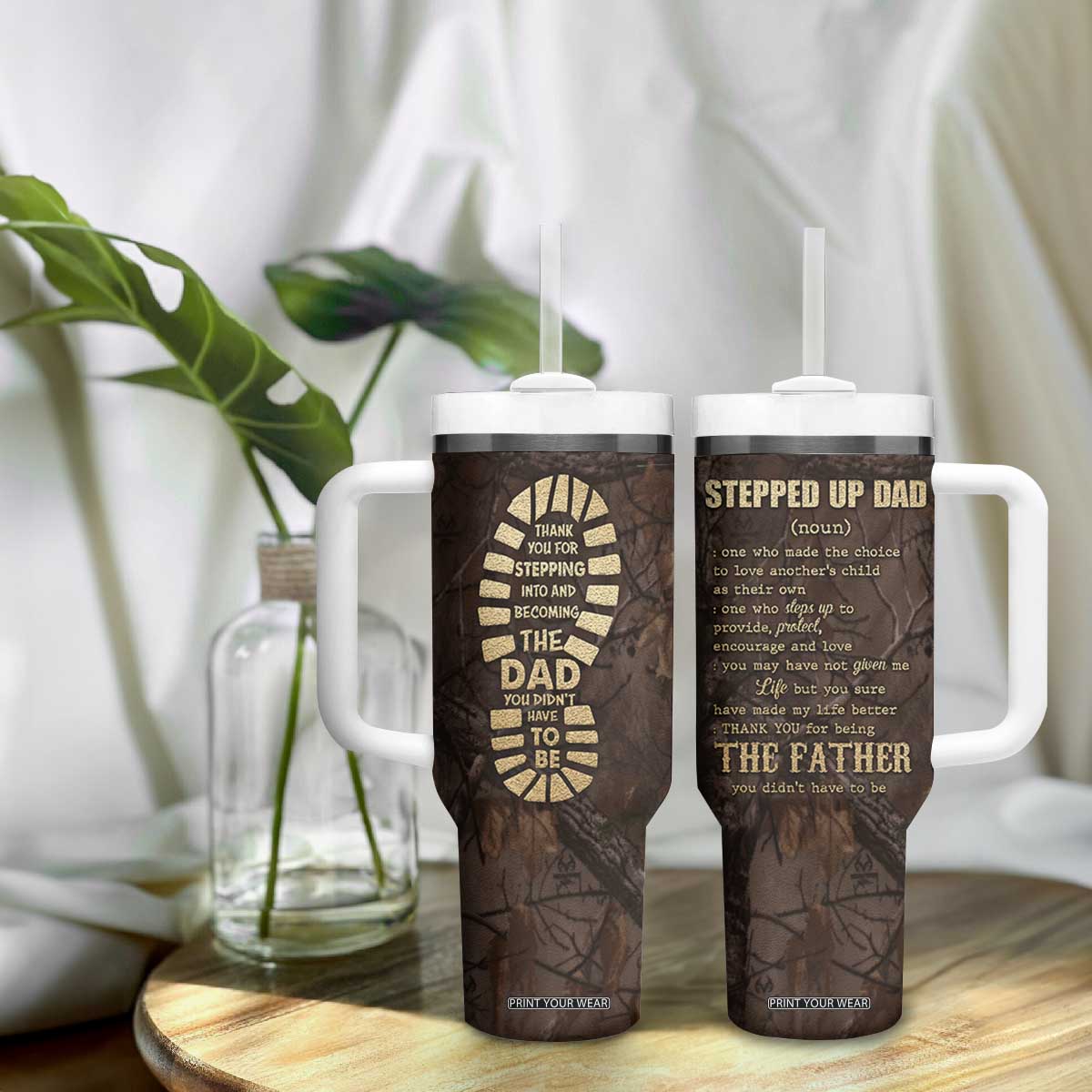 Bonus Dad Gifts Tumbler With Handle Stepdad Stepped Up Dads Daddy Fathers Day Presents Camo TB10 Print Your Wear
