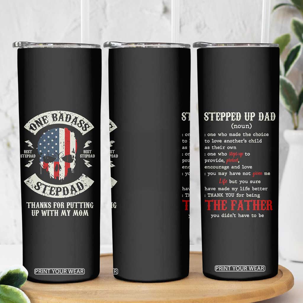 One Badass Stepdad Skinny Tumbler Best Effin Bonus Dad Gifts Stepped Up Dads US Flag Skull TB10 Print Your Wear