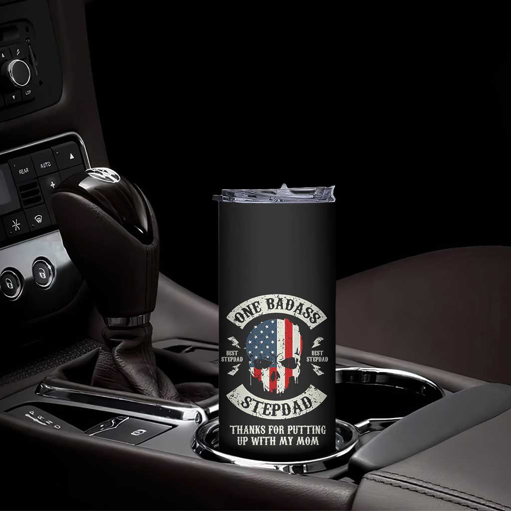 One Badass Stepdad Skinny Tumbler Best Effin Bonus Dad Gifts Stepped Up Dads US Flag Skull TB10 Print Your Wear