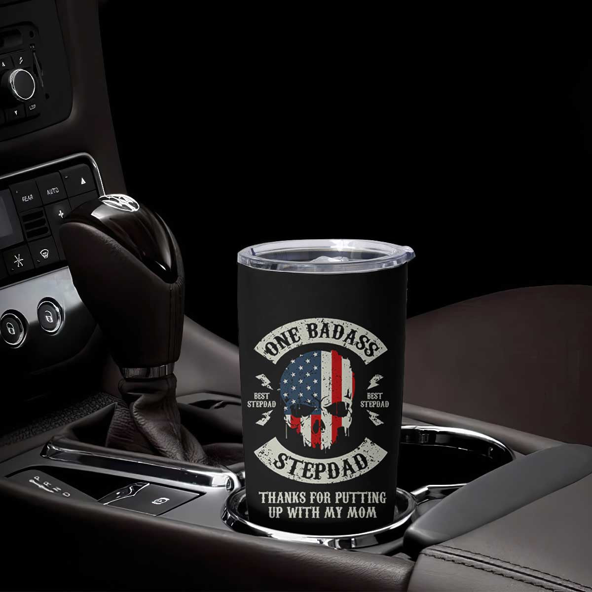 One Badass Stepdad Tumbler Cup Best Effin Bonus Dad Gifts Stepped Up Dads US Flag Skull TB10 Print Your Wear