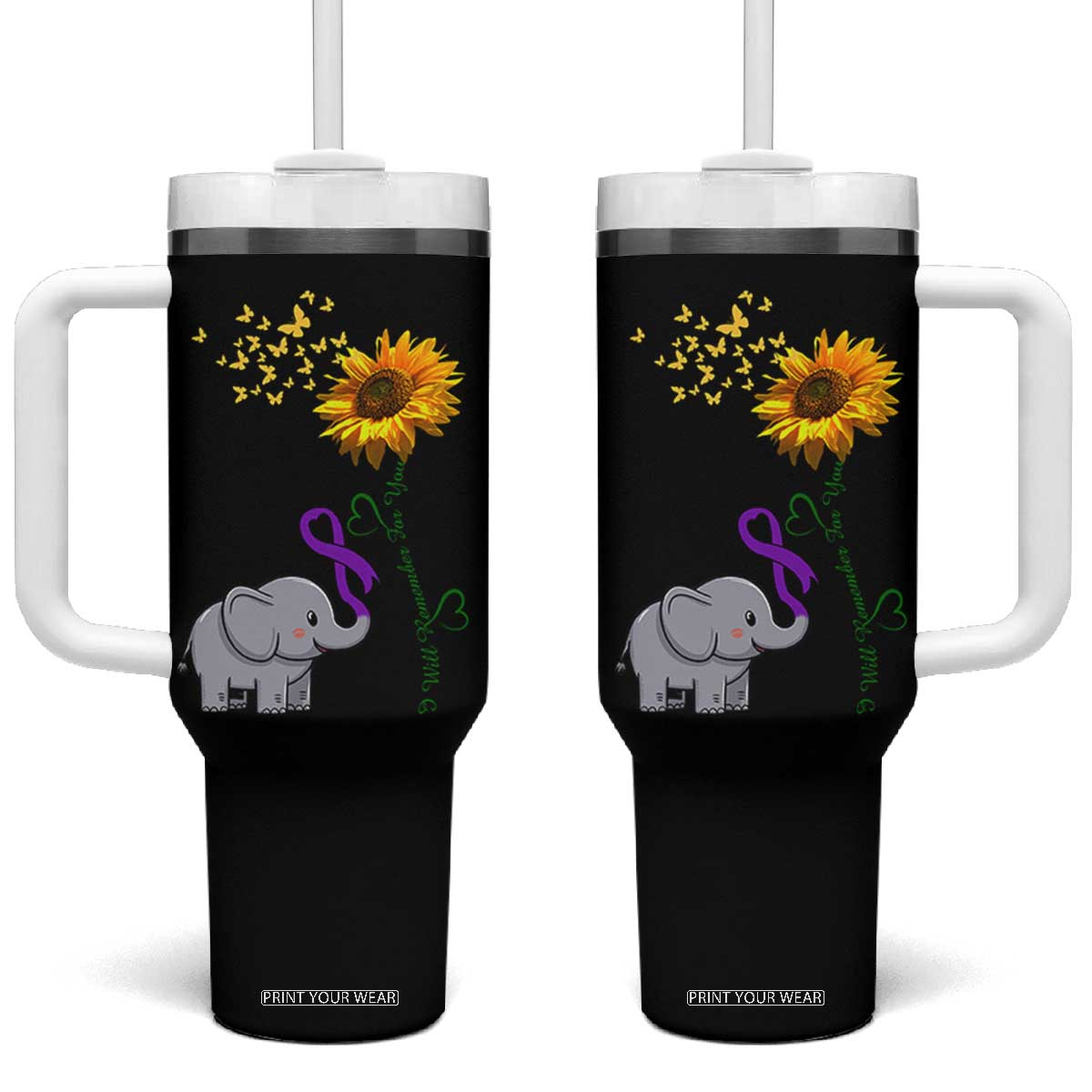 Alzheimer's Awareness Tumbler With Handle I Will Remember For You Support Alzheimer TB10 One Size: 40 oz Black Print Your Wear