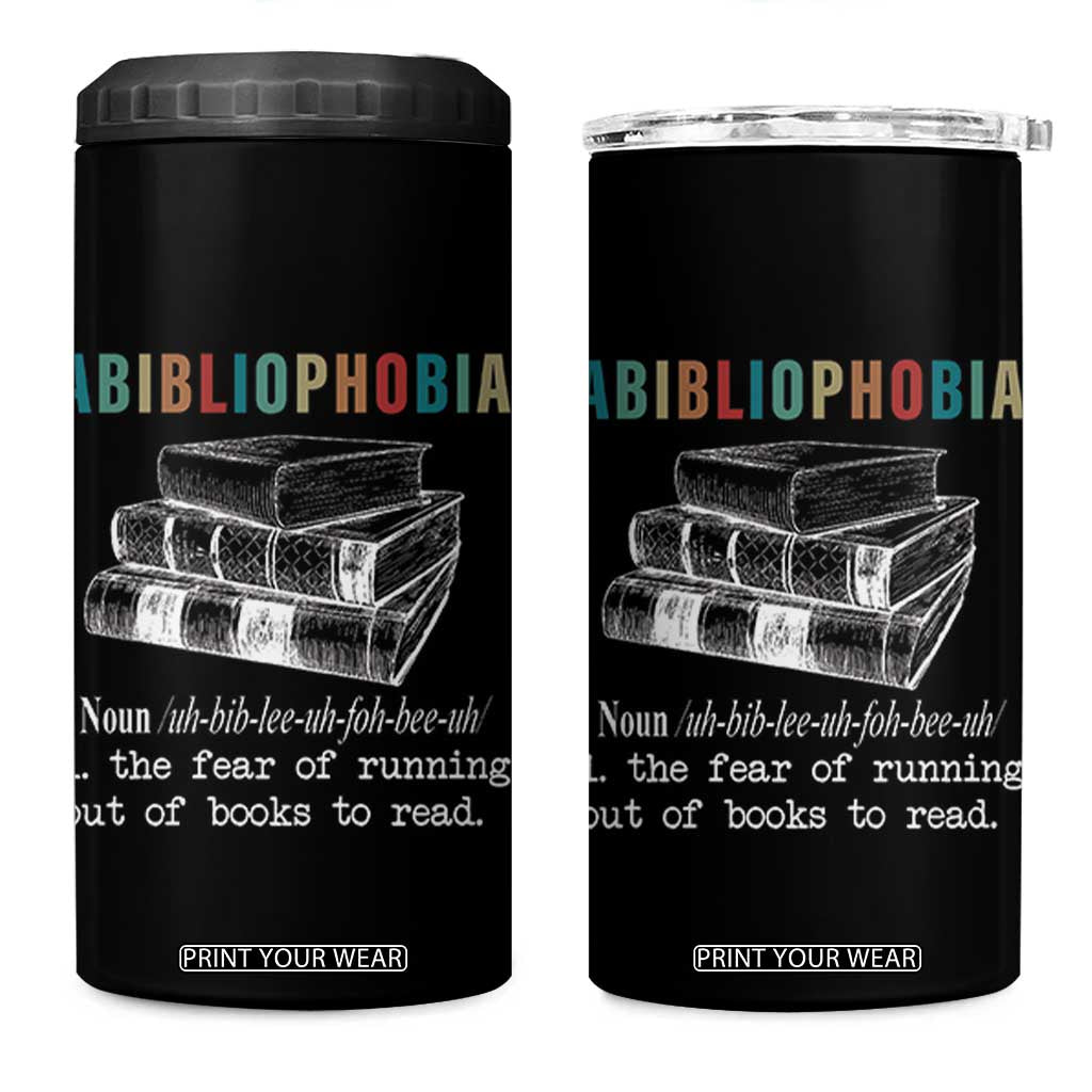 Funny Book Lovers 4 in 1 Can Cooler Tumbler Abibliophobia Hilarious Bookworm TB10 One Size: 16 oz Black Print Your Wear