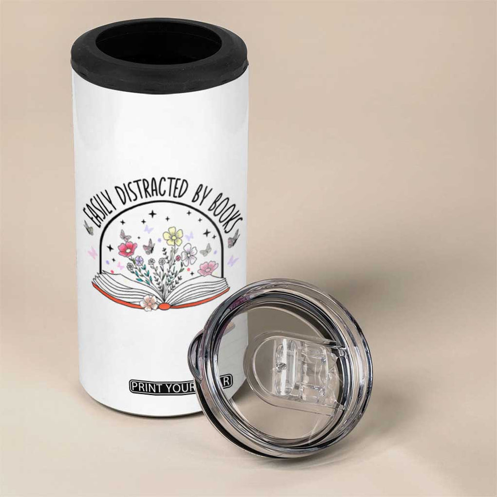 Book Lovers Gifts 4 in 1 Can Cooler Tumbler Easily Distracted By Books Nerds TB10 Print Your Wear