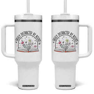 Book Lovers Gifts Tumbler With Handle Easily Distracted By Books Nerds TB10 One Size: 40 oz White Print Your Wear