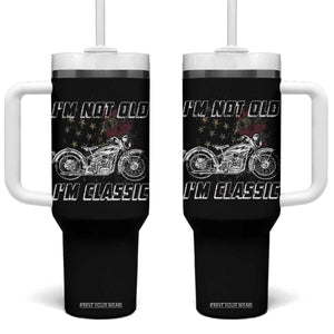 Funny Biker Tumbler With Handle Im Not Old Im Classic Vintage Motorcycle USA Flag TB10 One Size: 40 oz Black Print Your Wear