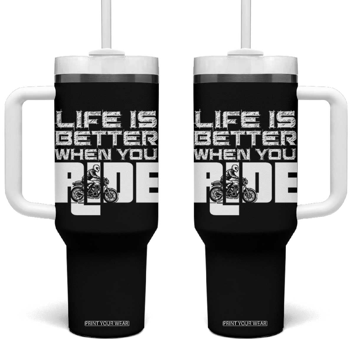 Funny Motorcycle Tumbler With Handle Bike Motorcyclist Motorcycle Rider Biker Club TB10 One Size: 40 oz Black Print Your Wear