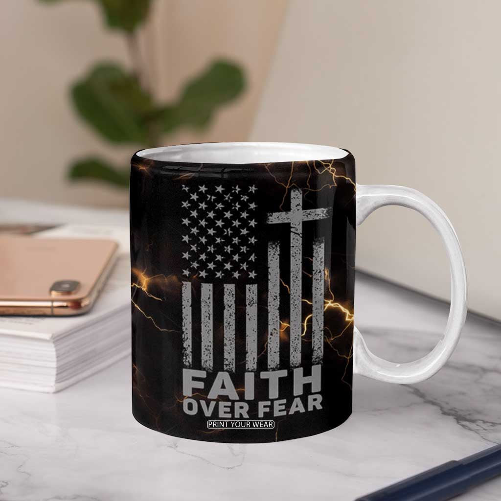 Christian Faith Over Fear Coffee Mug Religious Jesus Saves Cross US Flag Prayer Patriotic TB10 Print Your Wear