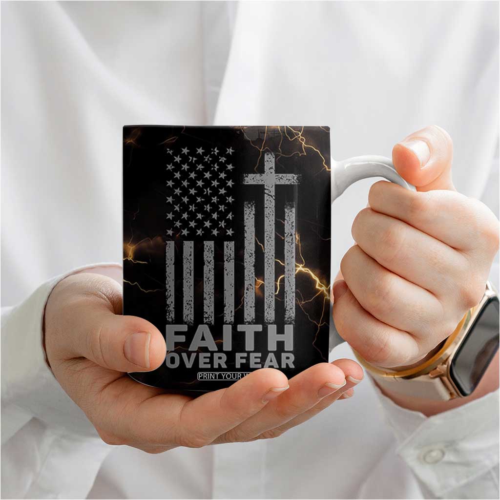 Christian Faith Over Fear Coffee Mug Religious Jesus Saves Cross US Flag Prayer Patriotic TB10 Print Your Wear