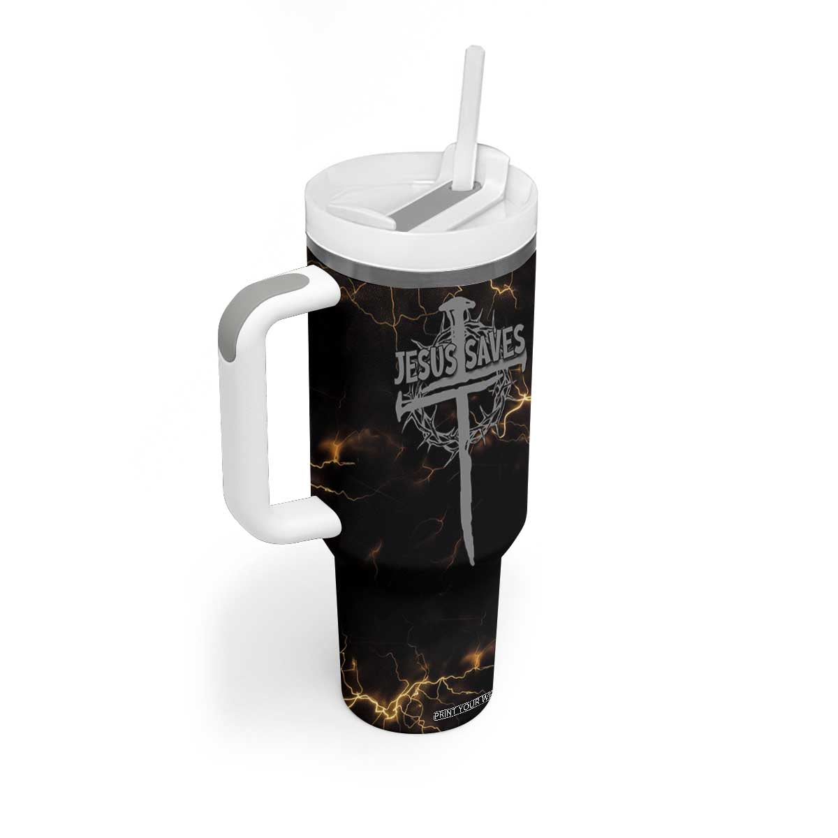 Christian Faith Over Fear Tumbler With Handle Religious Jesus Saves Cross US Flag Prayer Patriotic TB10 Print Your Wear