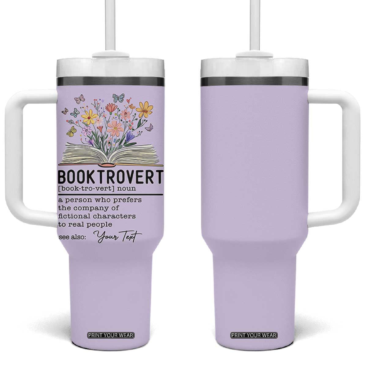 Personalized Booktrovert Tumbler With Handle Custom Name Funny Book Lovers Gifts For Women TB10 One Size: 40 oz Purple Print Your Wear