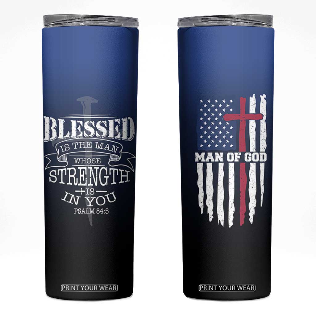 Christian Gifts for Men Skinny Tumbler Religious Cross US Flag Prayer Patriotic TB10 Navy Print Your Wear