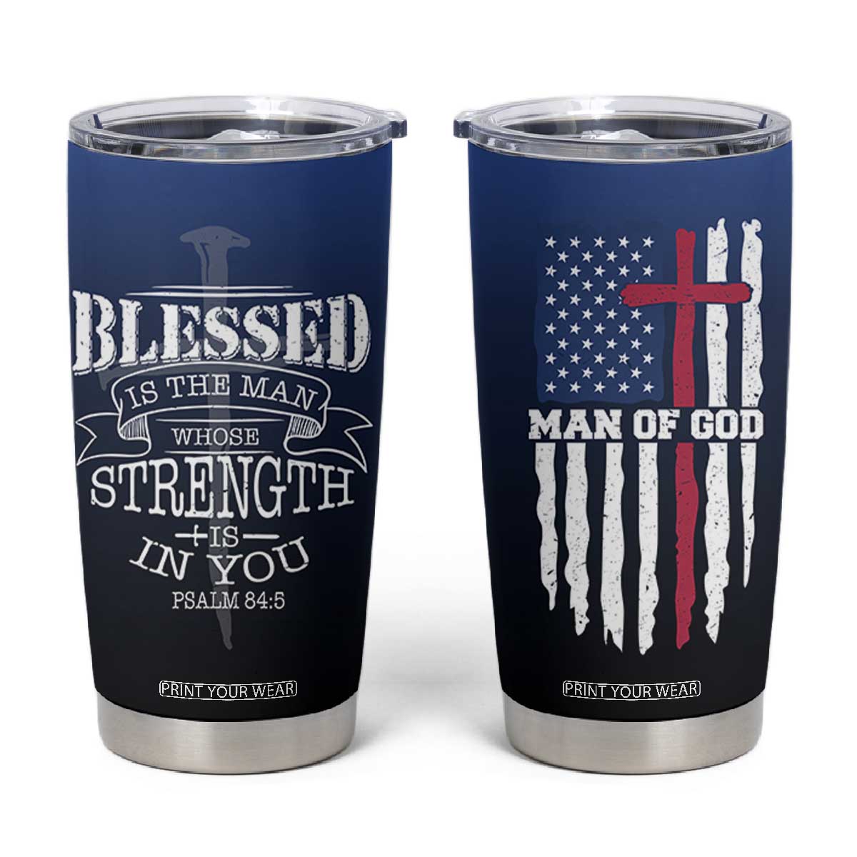Christian Gifts for Men Tumbler Cup Religious Cross US Flag Prayer Patriotic TB10 Navy Print Your Wear