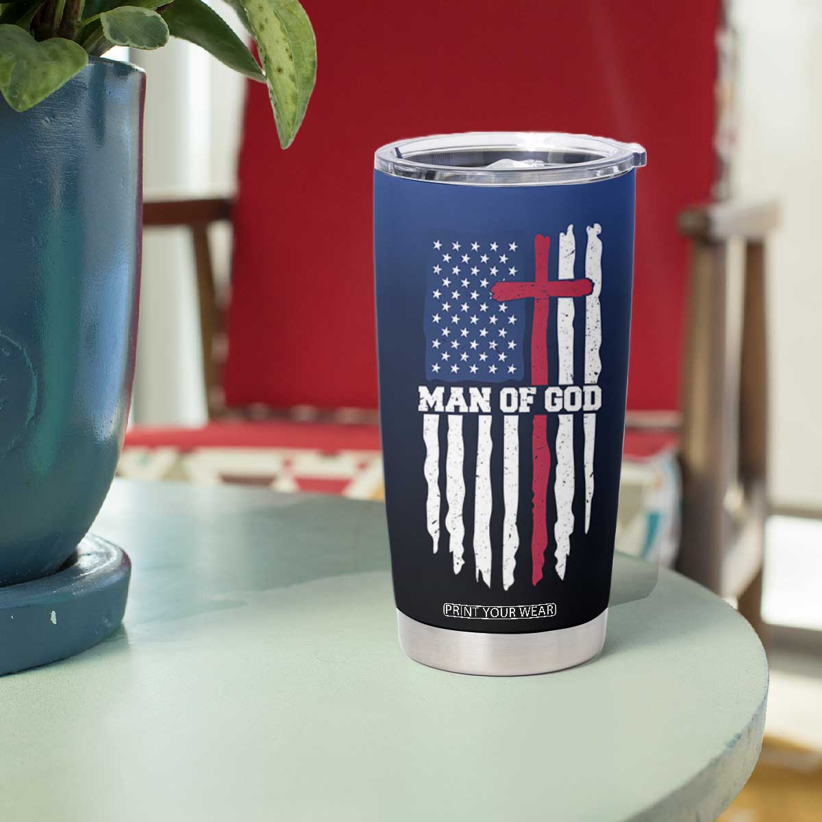 Christian Gifts for Men Tumbler Cup Religious Cross US Flag Prayer Patriotic TB10 Print Your Wear