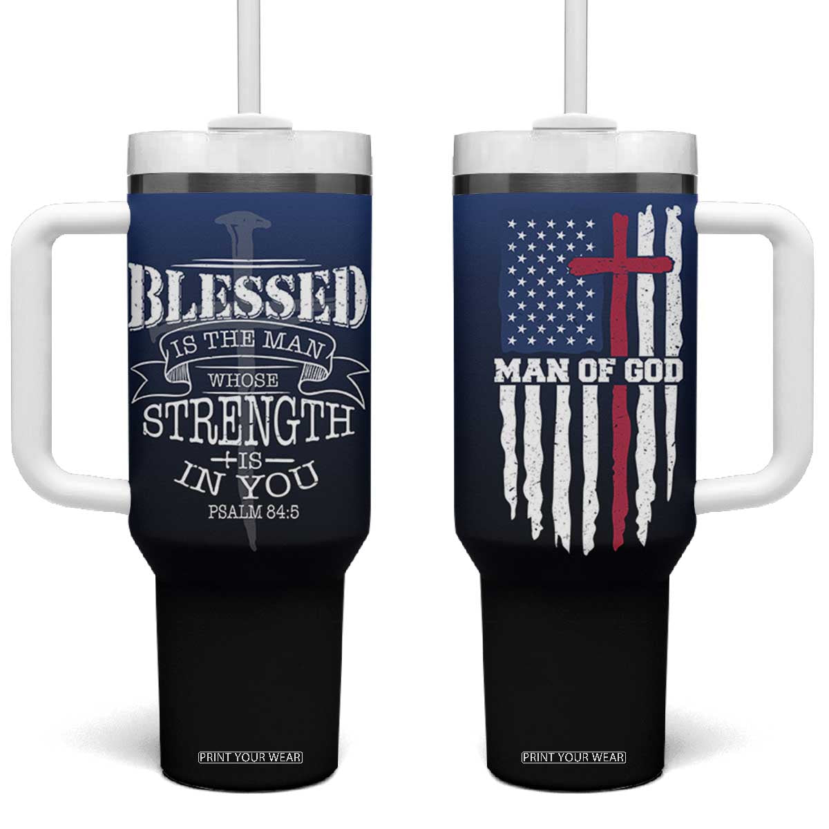 Christian Gifts for Men Tumbler With Handle Religious Cross US Flag Prayer Patriotic TB10 One Size: 40 oz Navy Print Your Wear