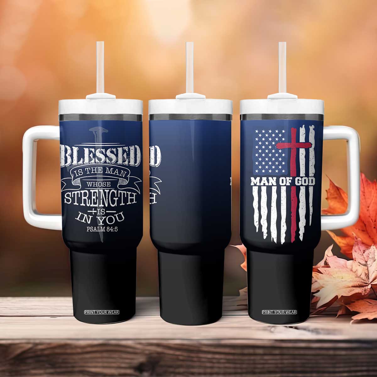 Christian Gifts for Men Tumbler With Handle Religious Cross US Flag Prayer Patriotic TB10 Print Your Wear