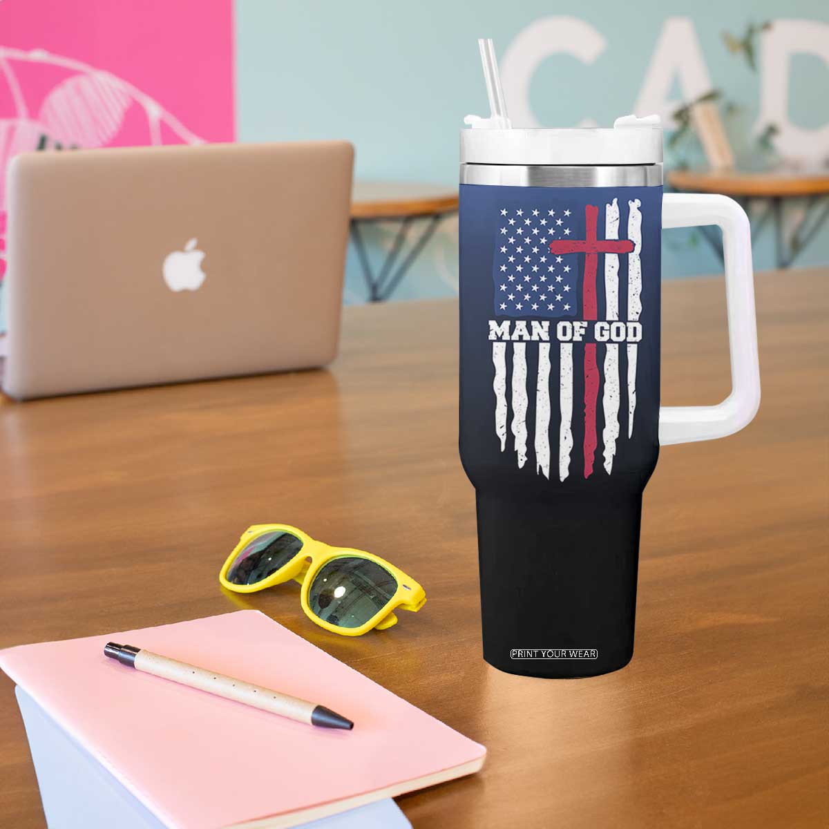 Christian Gifts for Men Tumbler With Handle Religious Cross US Flag Prayer Patriotic TB10 Print Your Wear