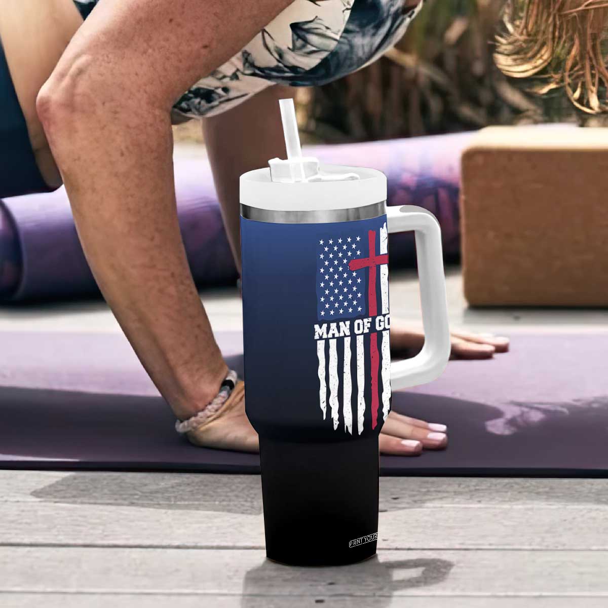 Christian Gifts for Men Tumbler With Handle Religious Cross US Flag Prayer Patriotic TB10 Print Your Wear