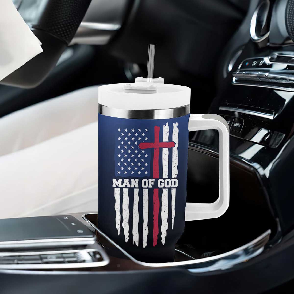 Christian Gifts for Men Tumbler With Handle Religious Cross US Flag Prayer Patriotic TB10 Print Your Wear