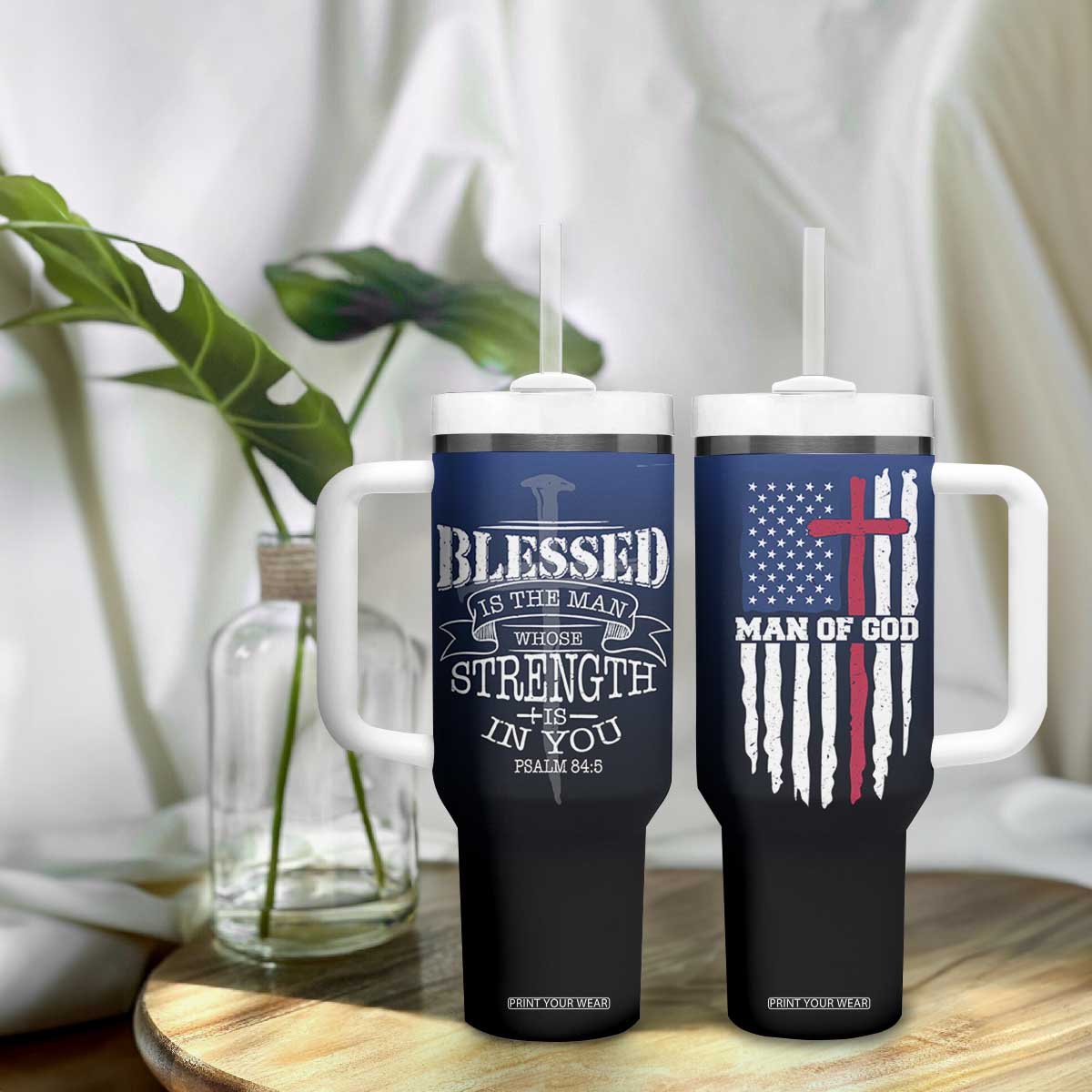 Christian Gifts for Men Tumbler With Handle Religious Cross US Flag Prayer Patriotic TB10 Print Your Wear