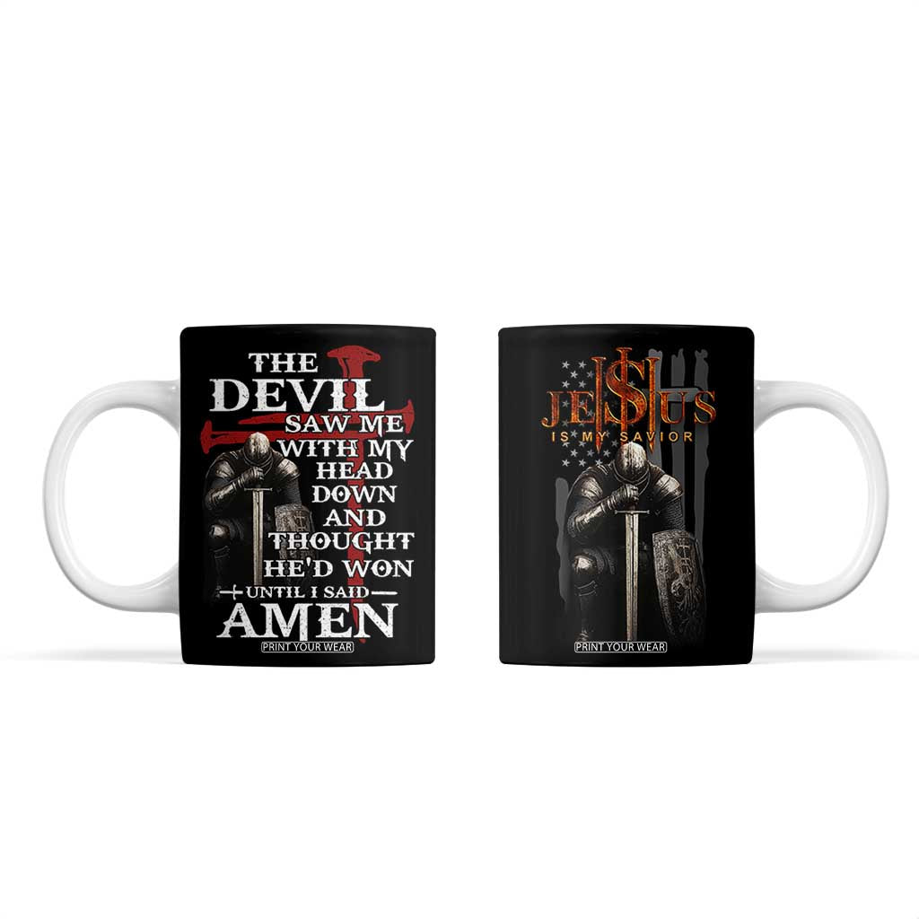 Christian Gifts for Men Coffee Mug Jesus Is My Savior Catholic Cross US Flag Prayer Patriotic TB10 Black Print Your Wear