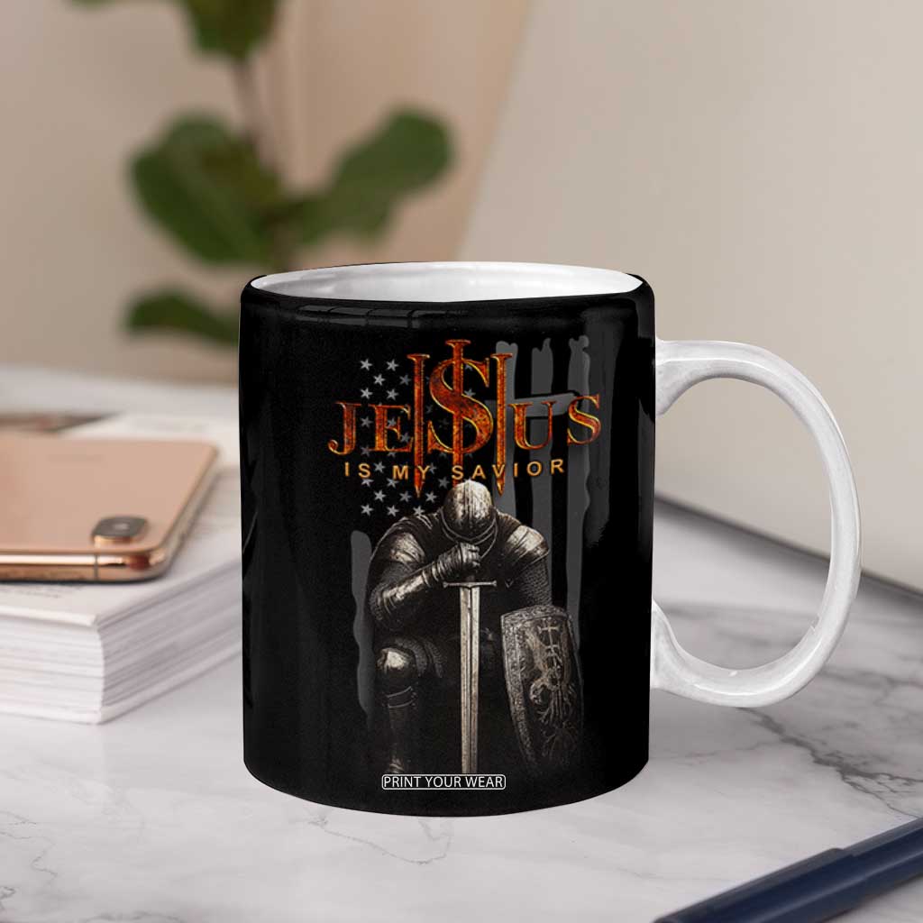 Christian Gifts for Men Coffee Mug Jesus Is My Savior Catholic Cross US Flag Prayer Patriotic TB10 Print Your Wear