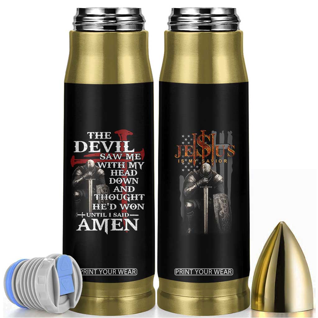 Christian Gifts for Men Bullet Tumbler Jesus Is My Savior Catholic Cross US Flag Prayer Patriotic TB10 Black Print Your Wear