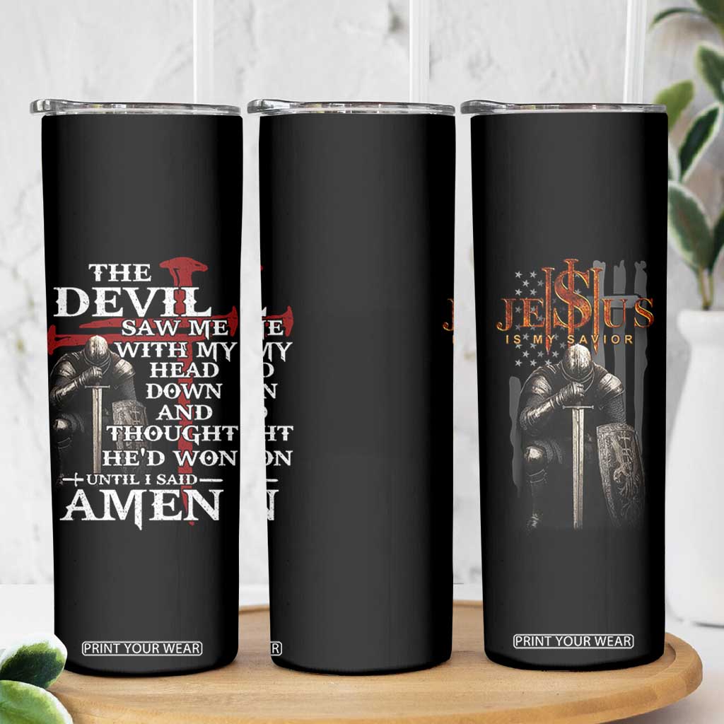 Christian Gifts for Men Skinny Tumbler Jesus Is My Savior Catholic Cross US Flag Prayer Patriotic TB10 Print Your Wear