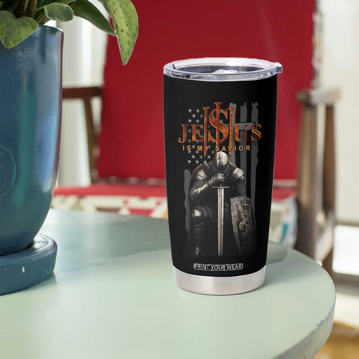 Christian Gifts for Men Tumbler Cup Jesus Is My Savior Catholic Cross US Flag Prayer Patriotic TB10 Print Your Wear