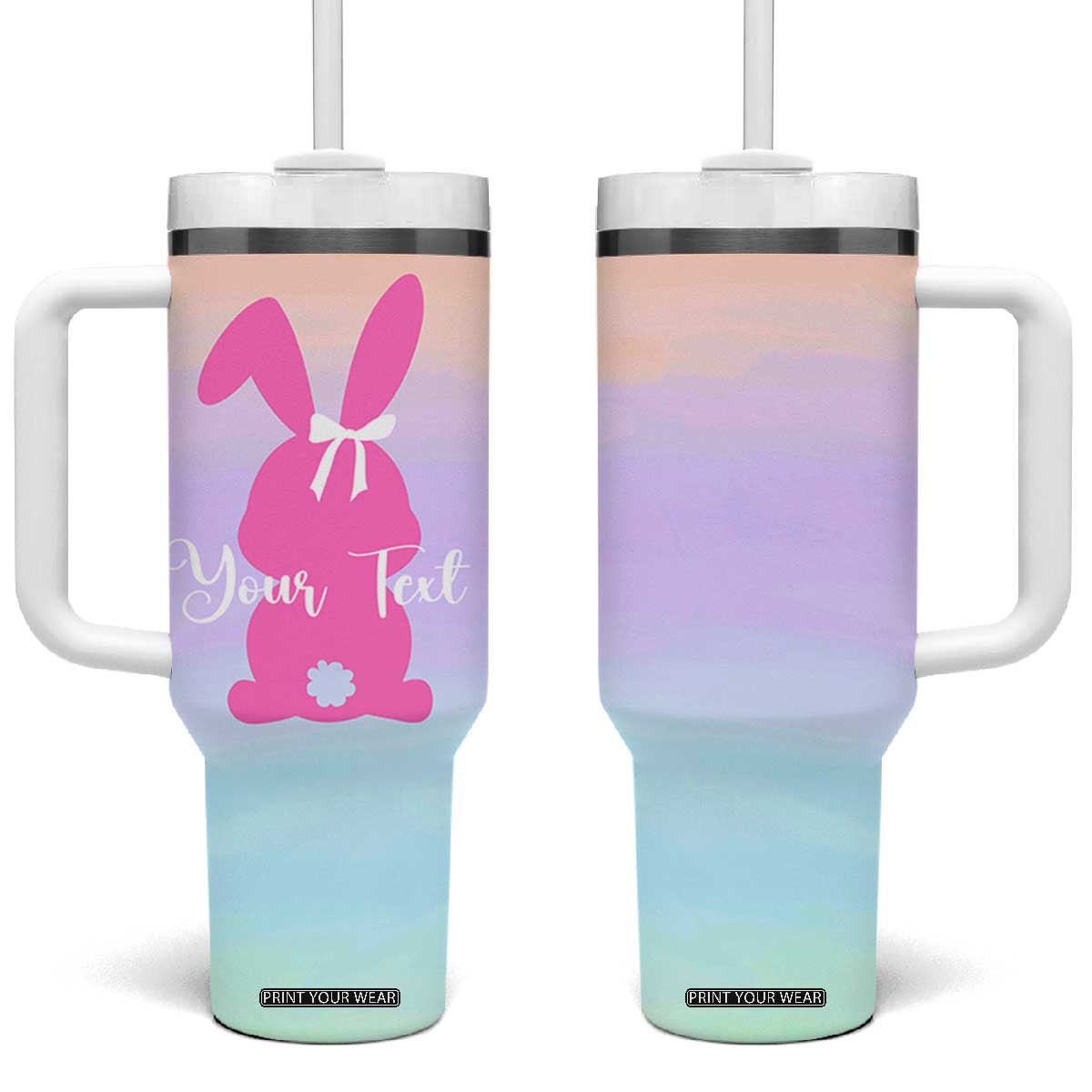Personalized Rabbit Tumbler With Handle Custom Name Bunny Lovers Cute Easter Spring Gift for Women