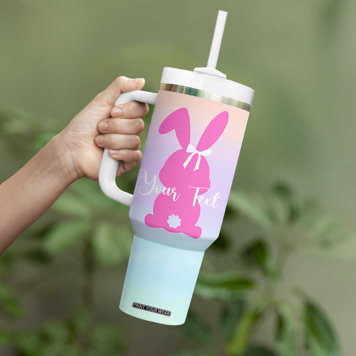 Personalized Rabbit Tumbler With Handle Custom Name Bunny Lovers Cute Easter Spring Gift for Women TB10 Print Your Wear