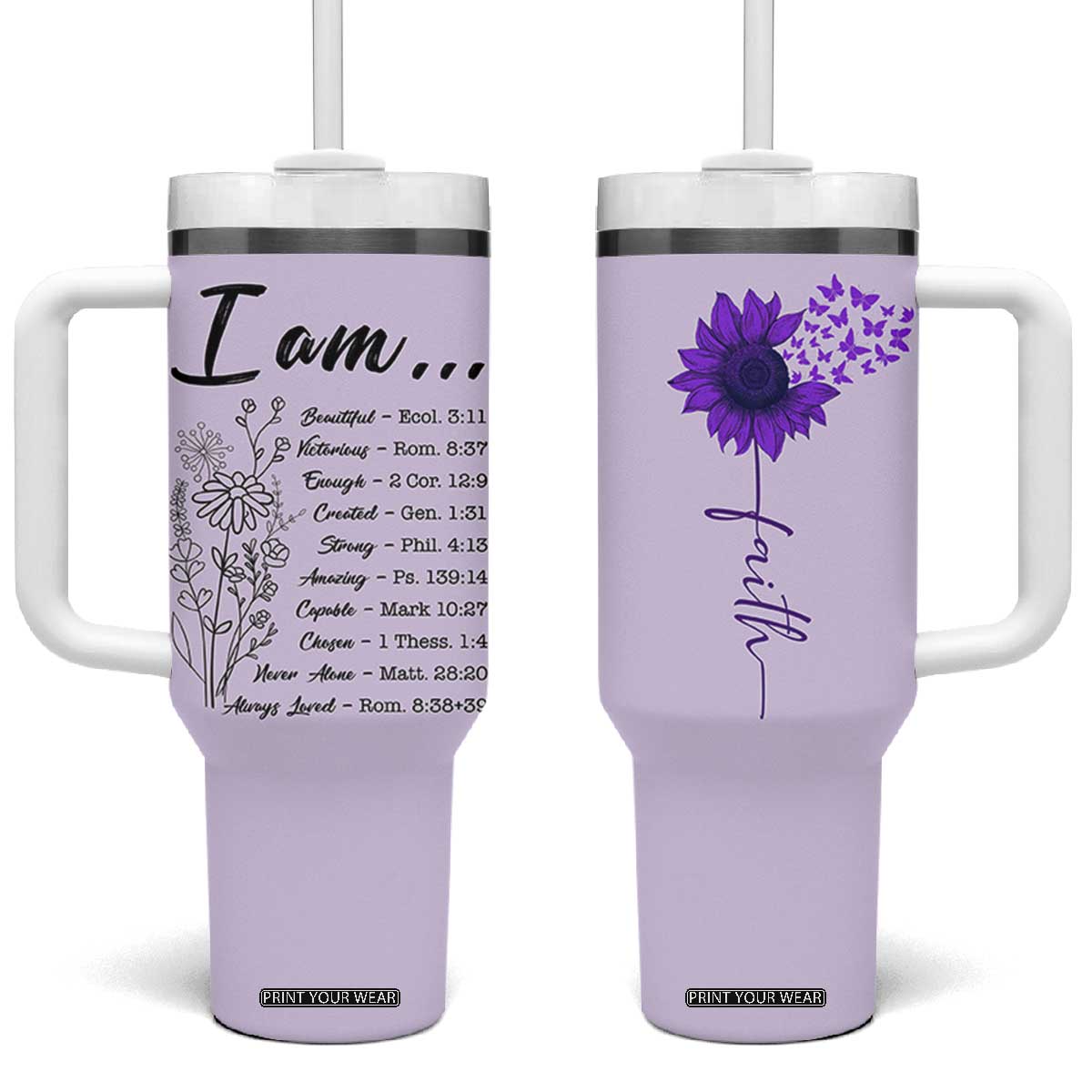 Christian Gifts for Women Faith Tumbler With Handle Inspirational Religious Bible Gift for Her TB10 One Size: 40 oz Purple Print Your Wear