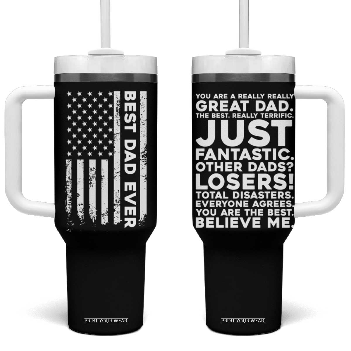Christmas Gifts for Dad Tumbler With Handle Best Dad Ever American US Flag Father's Day TB10 One Size: 40 oz Black Print Your Wear